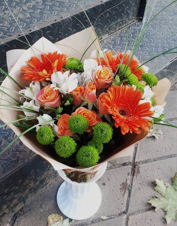 Букет цветов из: Герберы, Хризантемы, Альстромерии и Розы в Терском