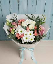Букет цветов из:  Розы, Лизиантусы и Хризантемы в Терском