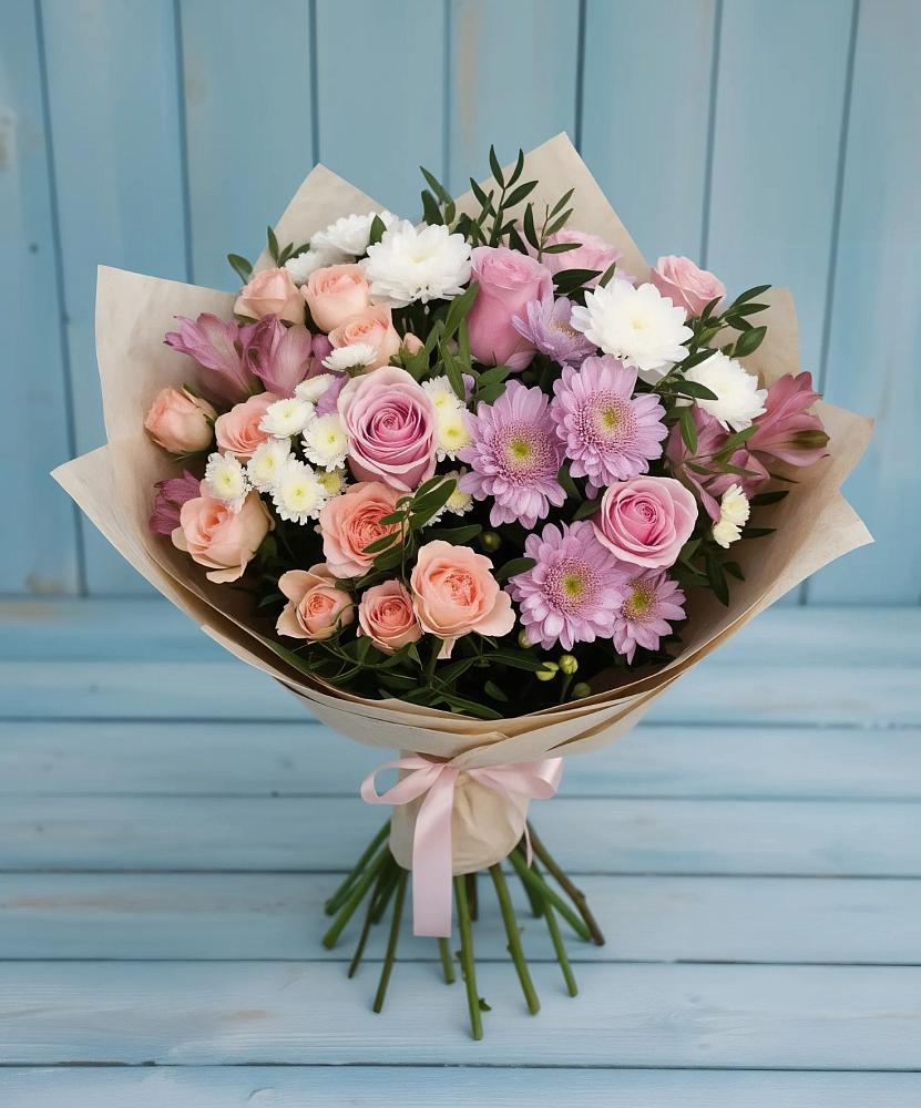 Букет цветов из: Хризантемы, Розы и Альстромерии в Терском