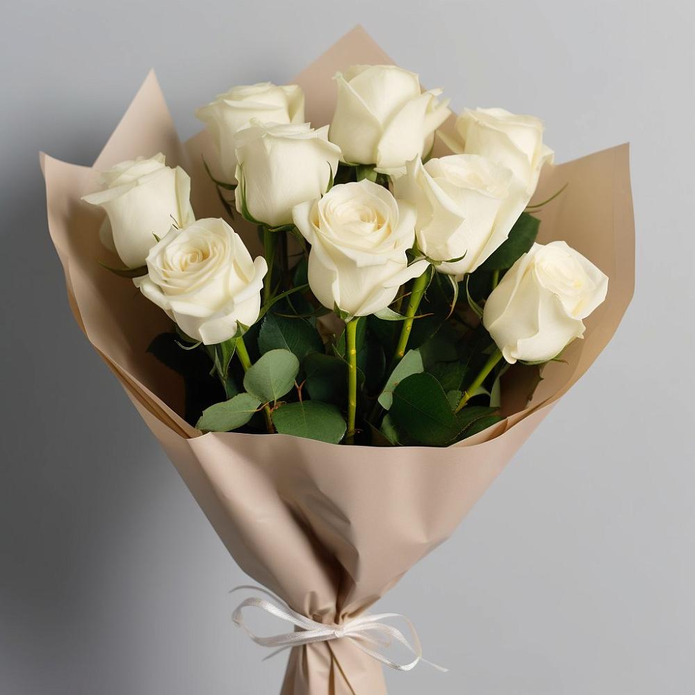 Букет 9 Белых роз Эдлесс Лав в Терском