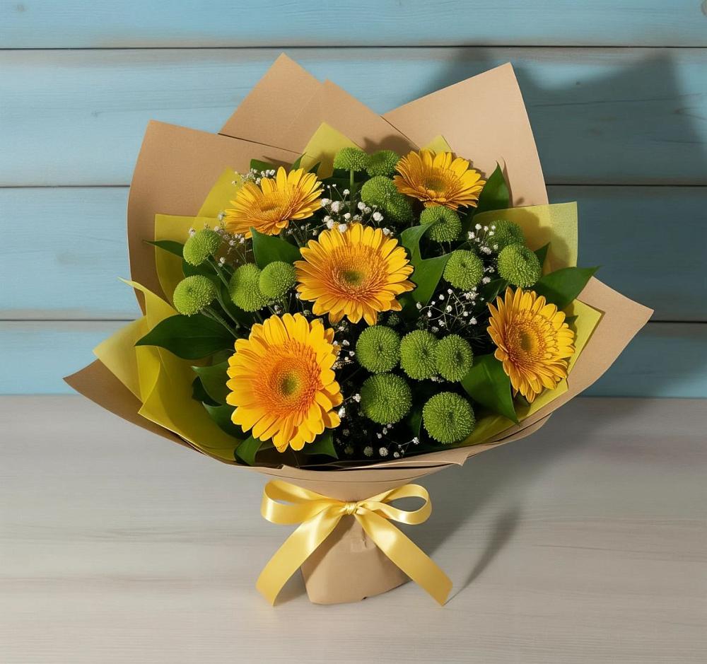 Букет цветов из: Герберы и Хризантемы в Терском