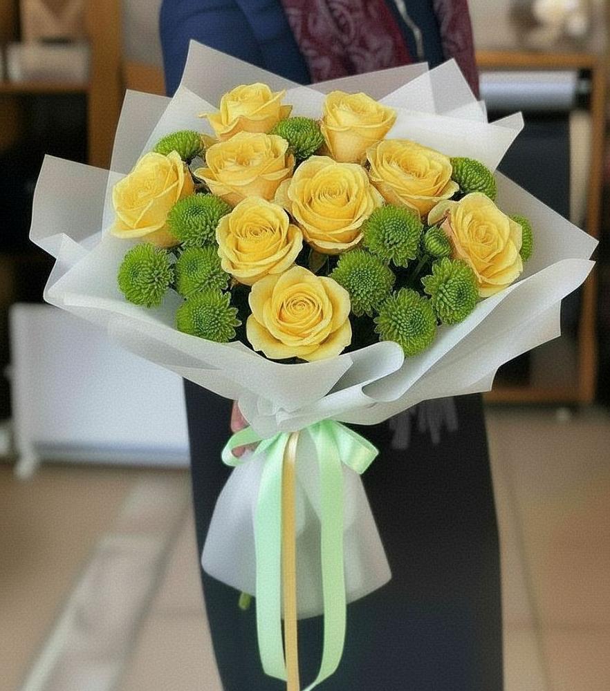 Букет цветов из: Хризантемы и Розы в Терском