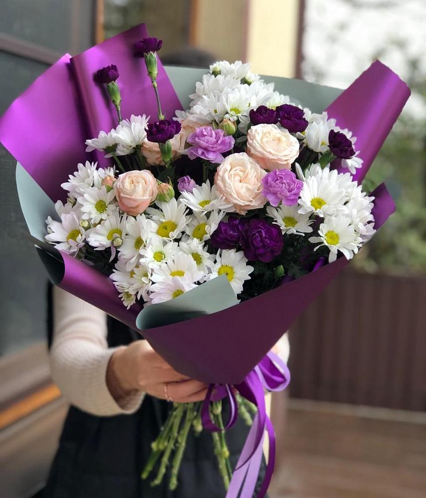 Букет цветов из: Хризантемы, Гвоздики и Розы в Терском