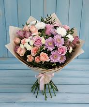 Букет цветов из:  Хризантемы, Розы и Альстромерии в Терском