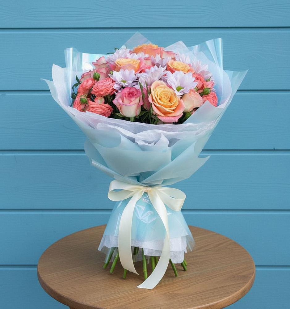 Букет цветов из: Хризантемы и Розы в Терском