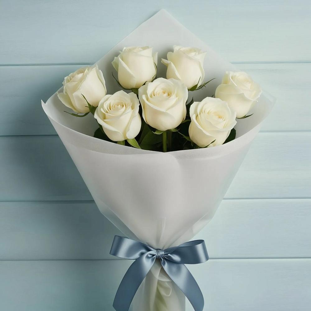 Букет 7 Белых роз Эдлесс Лав в Терском