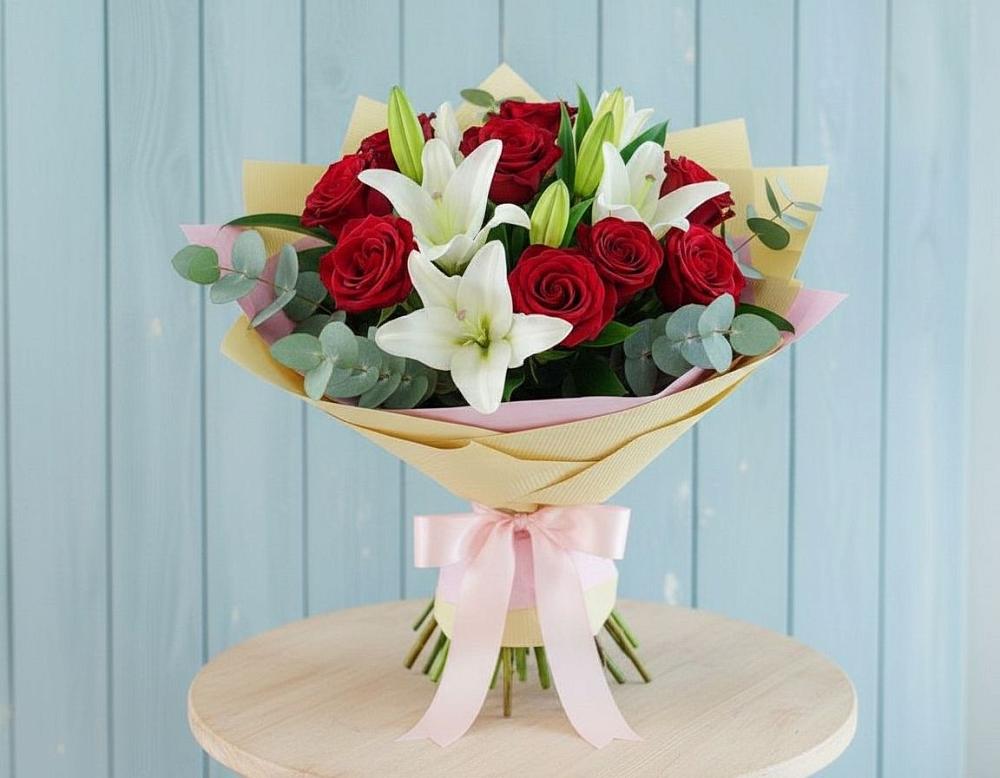 Букет цветов из: Лилии и Розы в Терском